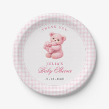 Petite Ourson Rose à Carreaux Baby Shower