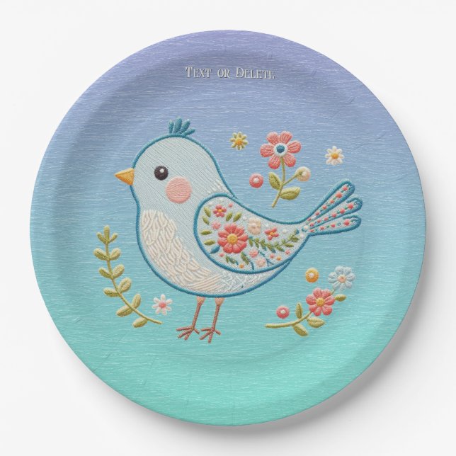 Assiettes En Carton Petite plaque de papier floral d'oiseaux bleus (Devant)
