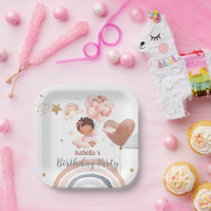 Assiettes En Carton Petite princesse afro filles Balloon Anniversaire
