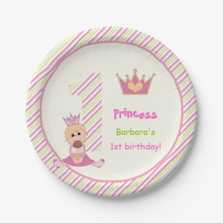 Assiettes En Carton Petite princesse et couronne filles 1er anniversai