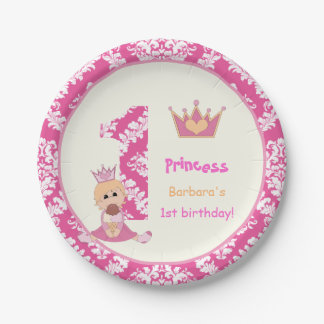 Assiettes En Carton Petite princesse filles 1er anniversaire hot rose