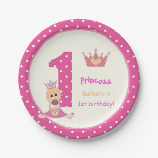 Assiettes En Carton Petite princesse poka rose dot filles 1er annivers
