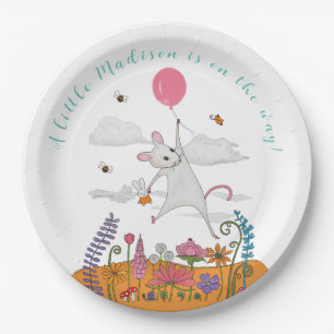 Assiettes En Carton Petite souris blanche avec baby shower à ballon
