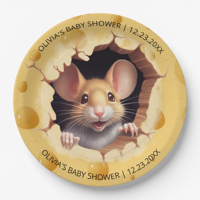 Assiettes En Carton Petite souris dans le Baby shower au fromage (Devant)