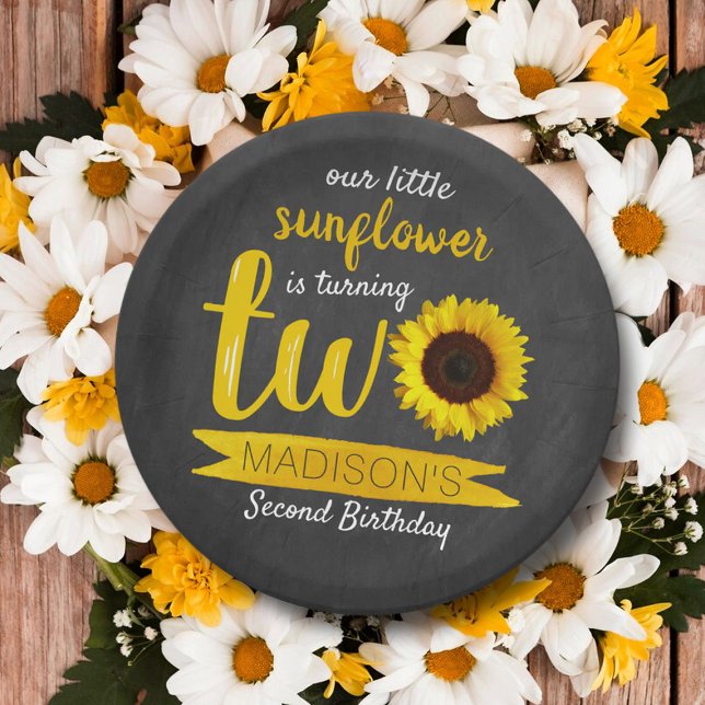 Assiettes En Carton Petite tournesol 2e plaque papier d'anniversaire (Créateur téléchargé)