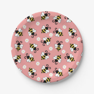 Assiettes En Carton Petites abeilles mignonnes et fleurs marguerites m