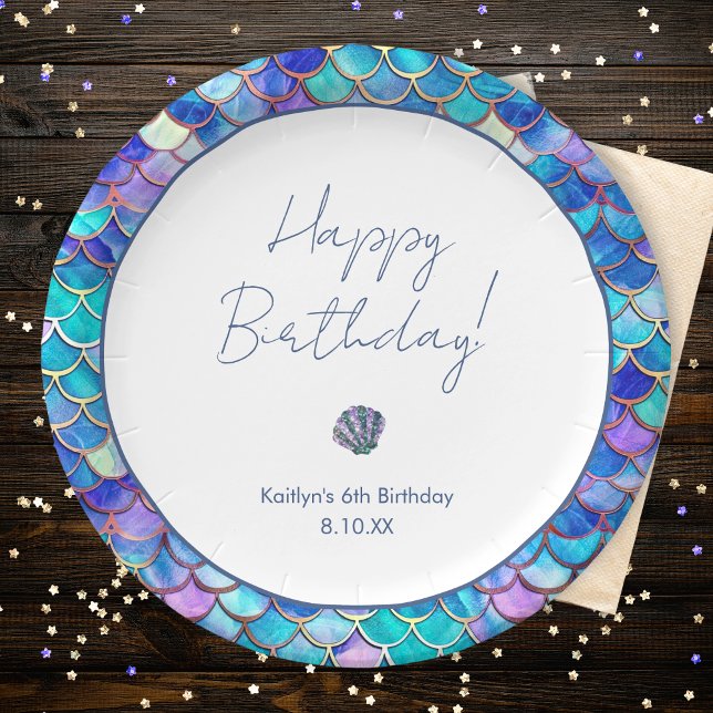 Assiettes En Carton Petites filles de la mignonne sirène fête d'annive (Créateur téléchargé)