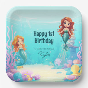 Assiettes En Carton Petites sirènes sous la mer fête d'anniversaire