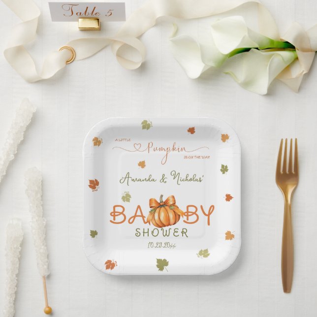 Assiettes En Carton Petits Baby showers Citrouilles - Feuilles automna (Mariage)