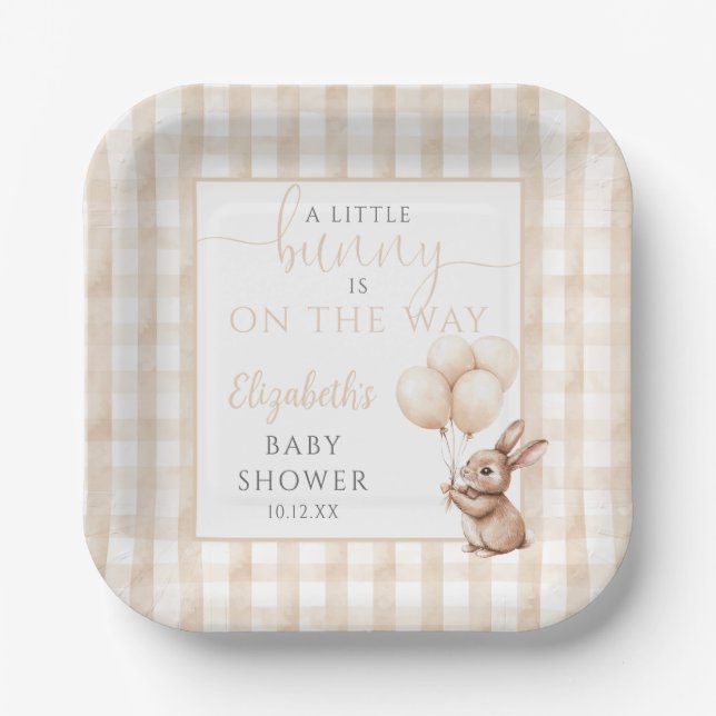 Assiettes En Carton Petits ballons de lapin Baby shower neutre pour le (Recto)
