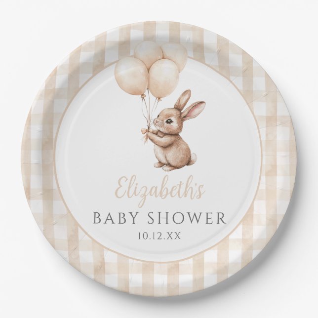 Assiettes En Carton Petits ballons de lapin Baby shower neutre pour le (Devant)