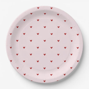 Assiettes En Carton Petits cœurs rouges Saint-Valentin rose