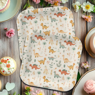 Assiettes En Carton Petits Dinosaures Beige Neutre Tons