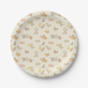 Assiettes En Carton Petits oiseaux et plumes sur beige - motif.