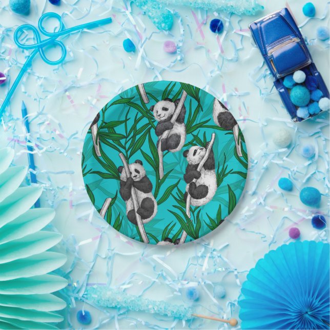 Assiettes En Carton Petits panda turquoise (Fête)