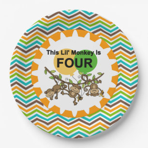 Assiettes En Carton Petits singes Plaques de papier 4e anniversaire