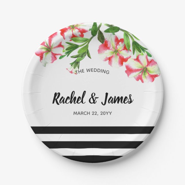 Assiettes En Carton Pétunias rose et blanc Art Floral (Devant)