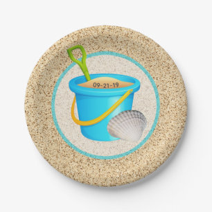 Assiettes En Carton Peu de baby shower turquoise de seau et de pelle
