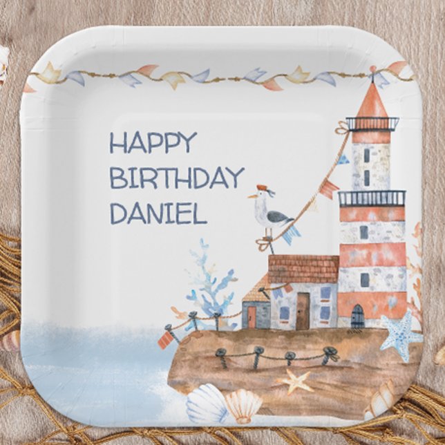 Assiettes En Carton Phare Nautique Personnalisé (Personalized plate for nautical themed birthday party)