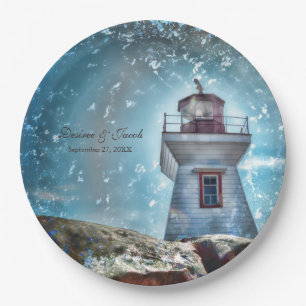 Assiettes En Carton Phare Océan Bleu Nautique Russe Mariage