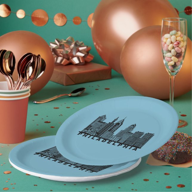 Assiettes En Carton Philadelphia Skyline Silhouette  (Multi)