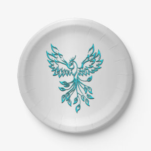 Assiettes En Carton Phoenix bleu turquoise se lève sur l'argent