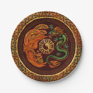 Assiettes En Carton Phoenix et Dragon avec bagua #1