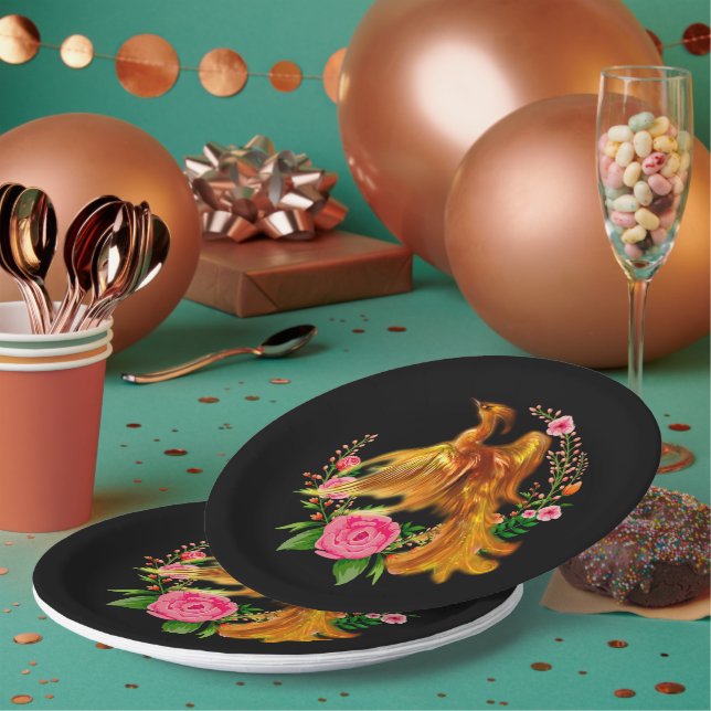 Assiettes En Carton Phoenix Floral Se Lève De L'Imaginaire Des Cendres (Multi)