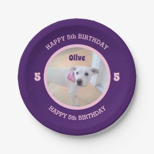 Assiettes En Carton Photo Chien chiot violet et rose Anniversaire 5