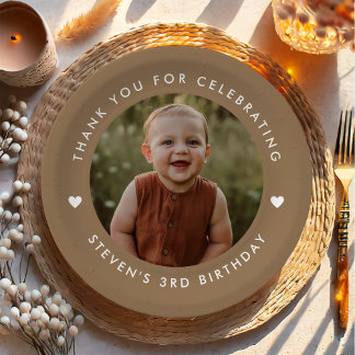 Assiettes En Carton Photo d'anniversaire du Merci