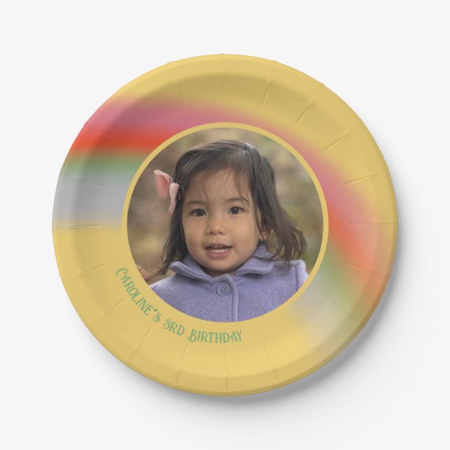 Assiettes En Carton Photo d'anniversaire personnalisée avec arc-en-cie (Devant)
