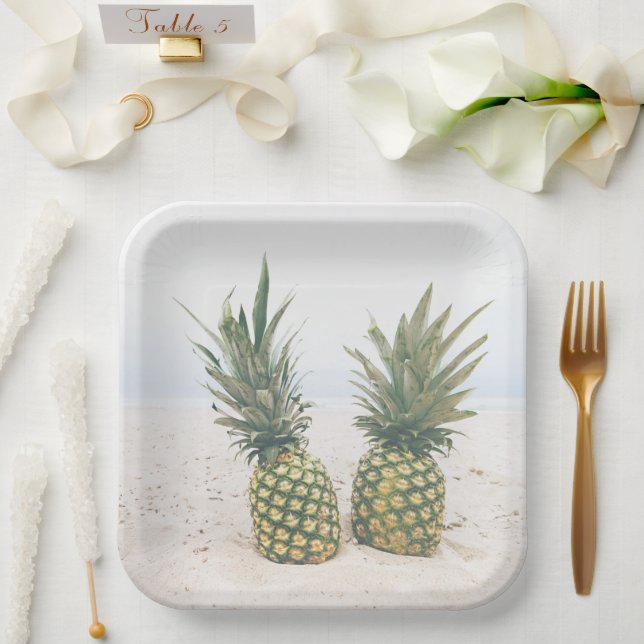 Assiettes En Carton Photo de 2 ananas sur une plage (Mariage)