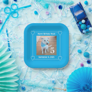 Assiettes En Carton Photo de chiot mignon Joyeux Anniversaire Numéro 5