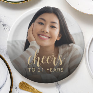Assiettes En Carton Photo de fête d'anniversaire 21 ans Tchin-tchin