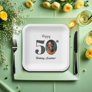 Assiettes En Carton Photo de fête d'anniversaire 50 ans audacieux