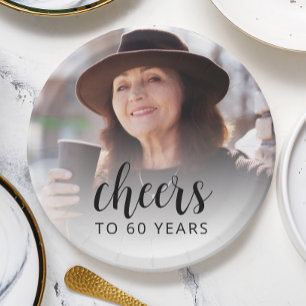 Assiettes En Carton Photo de fête d'anniversaire 60 ans écriture noire
