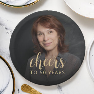Assiettes En Carton Photo de fête d'anniversaire de 50 ans Tchin-tchin