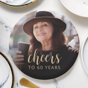 Assiettes En Carton Photo de fête d'anniversaire de 60 ans Tchin-tchin