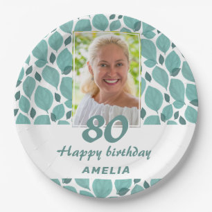 Assiettes En Carton Photo de fête d'anniversaire de 80 ans à motif de