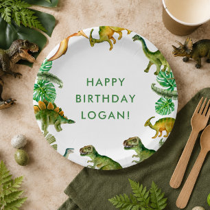 Assiettes En Carton Photo de fête d'anniversaire de Dinosaur