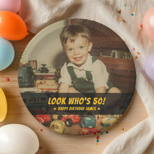 Assiettes En Carton Photo de fête d'anniversaire rétro personnalisée c