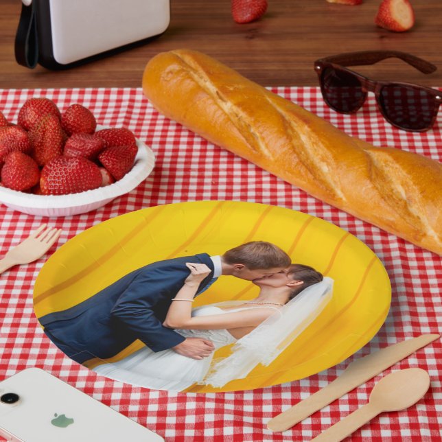 Assiettes En Carton Photo de mariage personnalisée (Pique-nique)