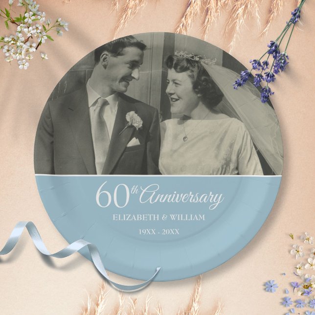 Assiettes En Carton Photo de mariage pour le 60e anniversaire de maria (60th Anniversary Wedding Photo Diamond Paper Plates)