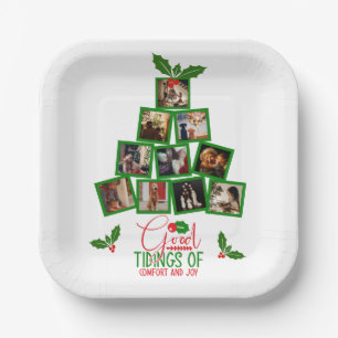 Assiettes En Carton Photo de Noël vert personnalisé