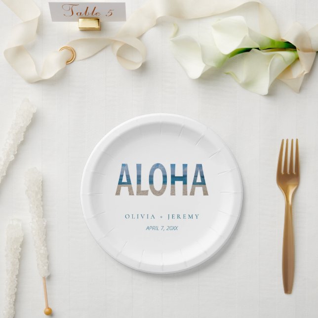 Assiettes En Carton Photo de plage Aloha Hawaii Destination Mariage (Mariage)