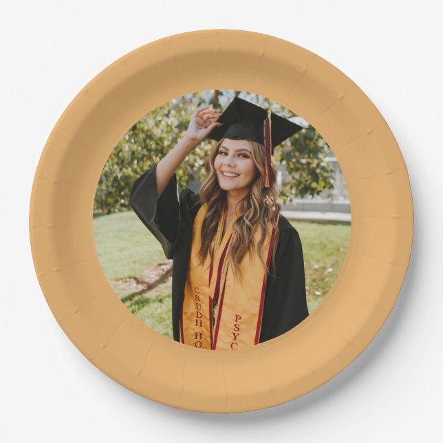 Assiettes En Carton Photo de stèle de graduation d'or personnalisée (Devant)