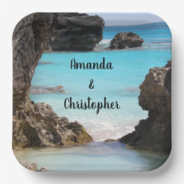 Assiettes En Carton Photo de Tropical Island Coast & Sea Mariage (Recto)