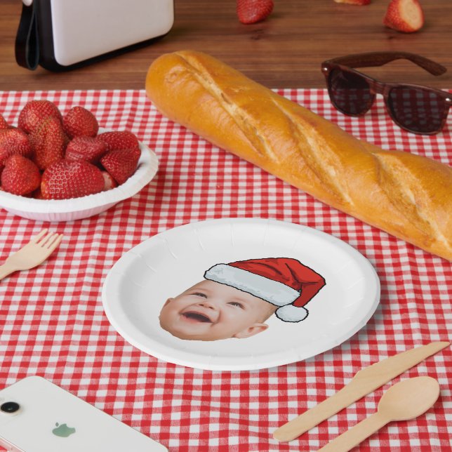Assiettes En Carton Photo de visage de bébé personnalisé Noël du Père  (Pique-nique)