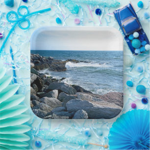 Assiettes En Carton Photo de Wavy Atlantic Ocean Blue Party