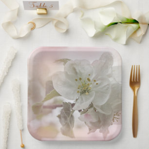 Assiettes En Carton Photo en fleurs de pomme blanche